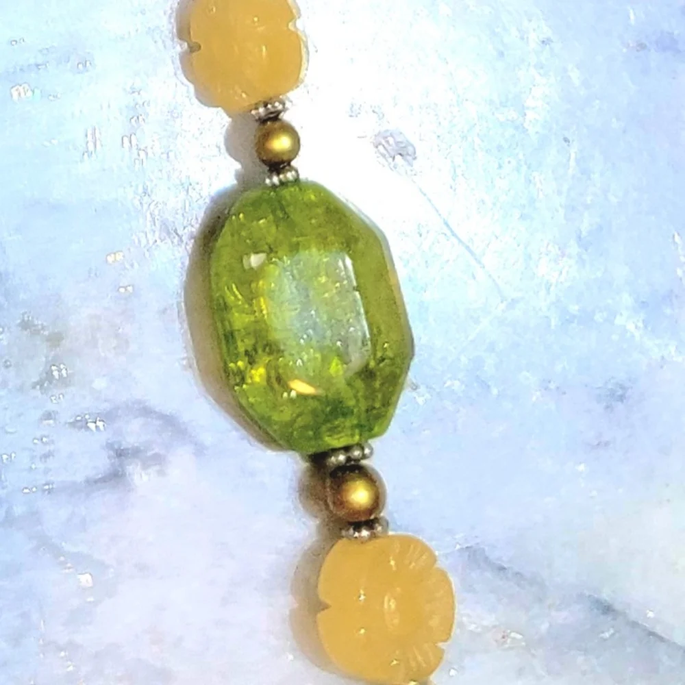 Chunky Citrine Peridot Pearl Adventurine Sterling 925 Necklace 34" - Picture 6 of 8